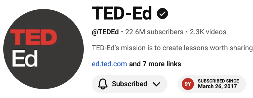 TED-Ed channel — subscribed since March 26, 2017 (9Y)